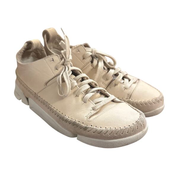 Women US-8 Clarks Originals Trigenic Lace-Up Flex Trainer Sneakers Shoes Cream